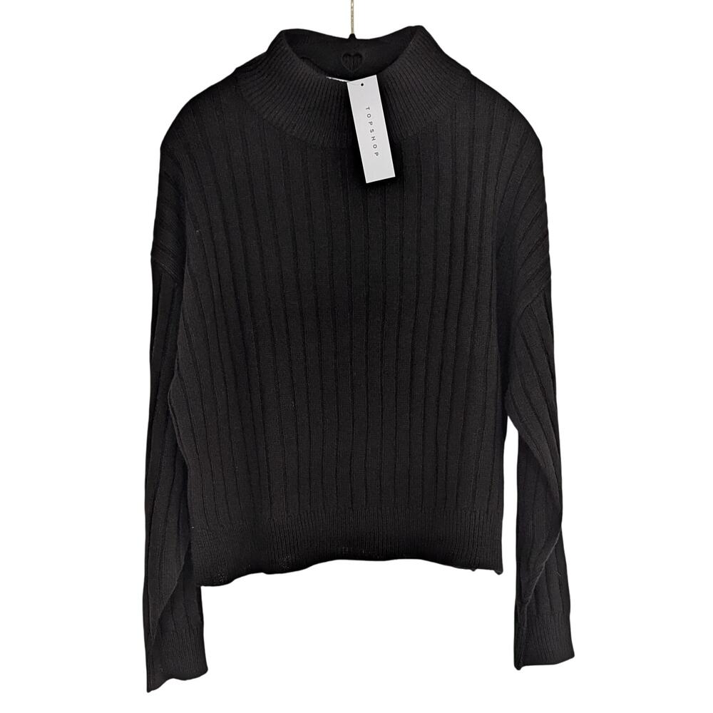 Womens Black Knit Funnel Neck Sweater - Picture 11 of 12